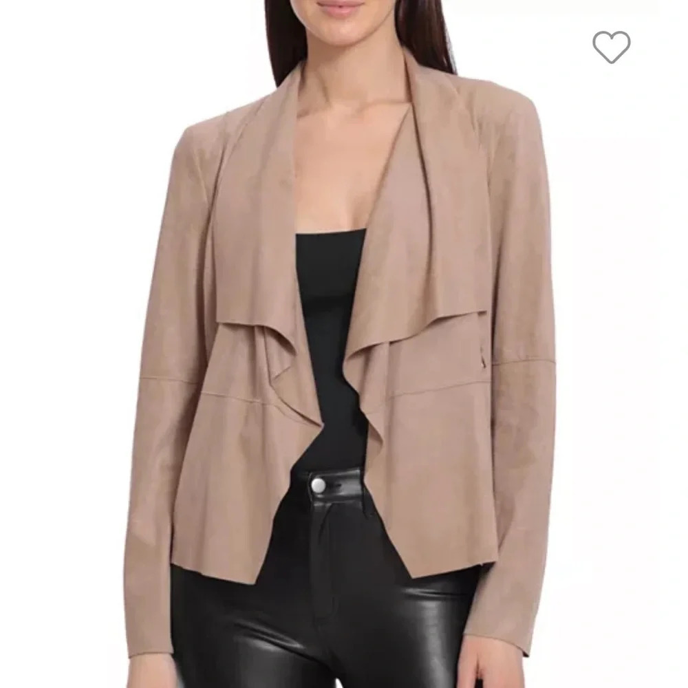 Bagatelle Faux Suede & Leather Drape Front Lightweight Jacket